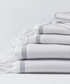 Coyuchi Mediterranean Towels - Alpine White / Slate Stripe