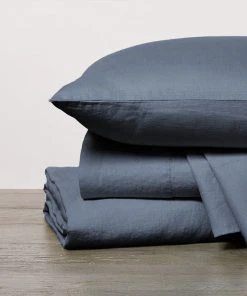 Coyuchi Relaxed Linen Sheet Set - Harbor Blue