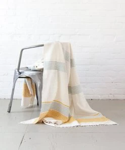 Creative Women Camden Lightweight Blanket - Azure + Gold Home Goods