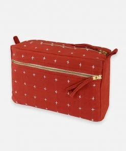 Anchal Accessories Cross Stitch Toiletry Bag - Rust
