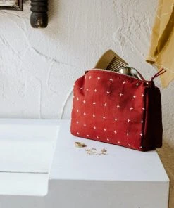 Anchal Accessories Cross Stitch Toiletry Bag - Rust