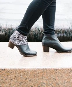 Darzah Tatreez Ankle Boot - Black + Ecru