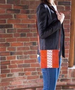 Darzah Clay Tatreez Crossbody Bag — Blue + Rust Fair Trade