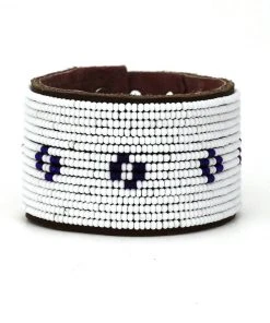 Swahili Coast Design Diamond Dark Blue Beaded Leather Cuff Jewelry