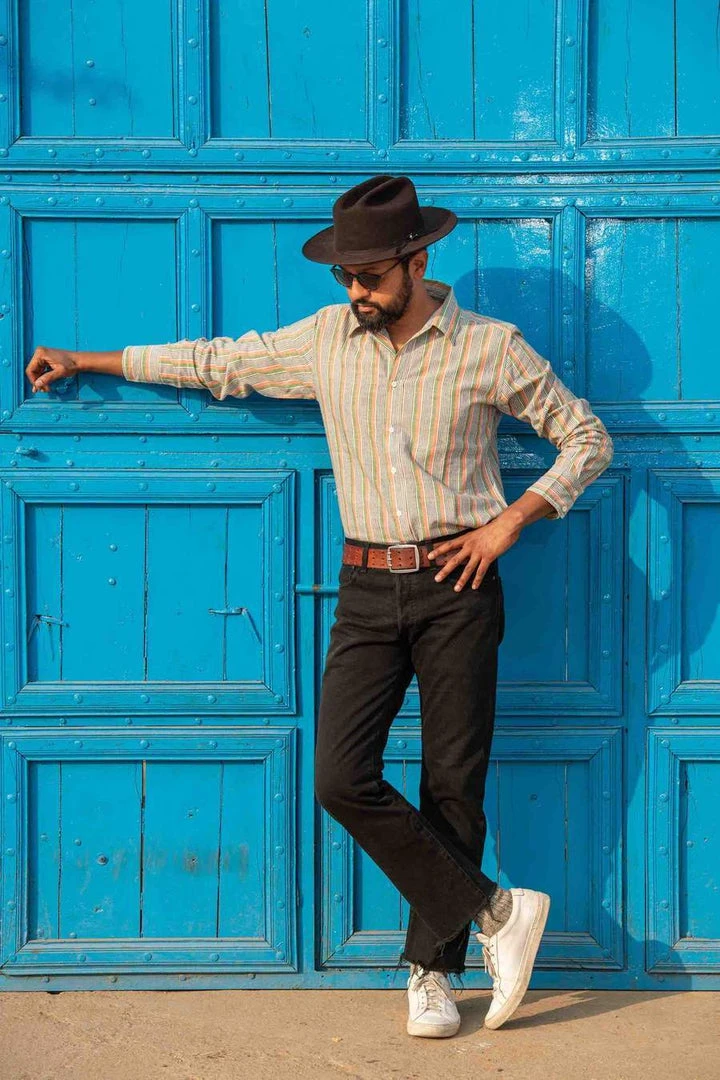 Dushyant Asthana Men's Amir Shirt - Green Stripes 2 Dushyant Asthana Men's Amir Shirt - Green Stripes