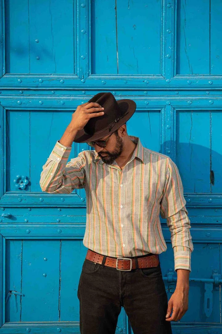 Dushyant Asthana Men's Amir Shirt - Green Stripes 3 Dushyant Asthana Men's Amir Shirt - Green Stripes