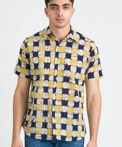 Dushyant Asthana Men's Aby Chessboard Batik Short Sleeve Shirt