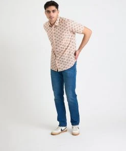 Dushyant Asthana Men's Prat Short Sleeve Shirt - Pink + Blue Motif