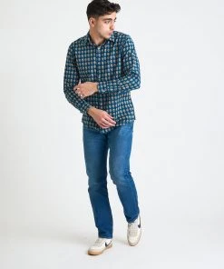 Dushyant Asthana Men's Amir Long Sleeve Shirt - Blue + Red Motif