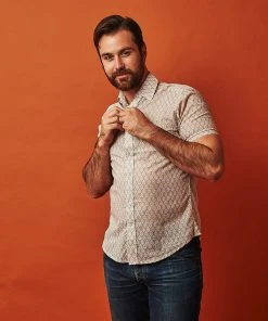 Dushyant Asthana Men's Folk Short Sleeve Shirt - Leaf Motif