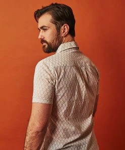 Dushyant Asthana Men's Folk Short Sleeve Shirt - Leaf Motif