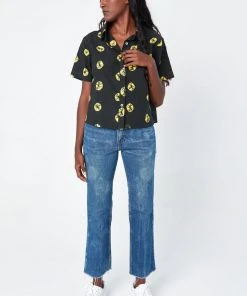 Dushyant Asthana Clothing Michelle Tie Dye Short Sleeve Shirt - Black + Yellow