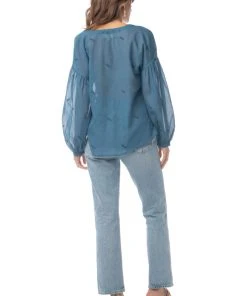 Synergy Organic Clothing Sale Embroidered Amber Top - Rich Teal