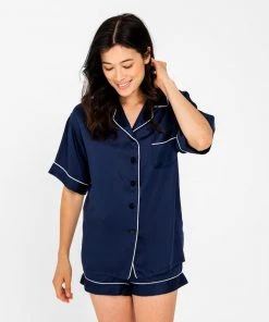 Ettitude Bamboo Lyocell Short Sleeve Pajama Shirt - Blue Nights