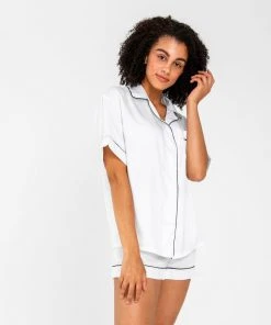 Ettitude Best Sellers Bamboo Lyocell Short Sleeve Pajama Shirt - Feather White