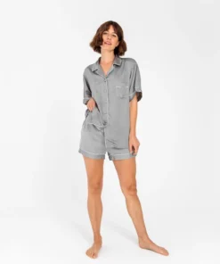 Ettitude Best Sellers Charcoal Bamboo Lyocell Short Sleeve Pajama Shirt - Dove Gray