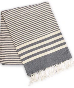 Hilana: Upcycled Cotton Fethiye Upcycled Turkish Towel / Blanket - Navy Blue Recycled + Upcycled