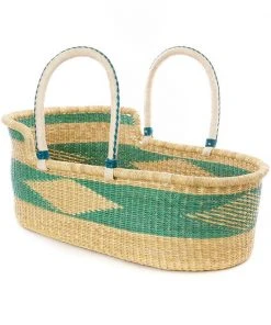 Swahili African Modern Moses Bassinet Basket - Seafoam Home Goods