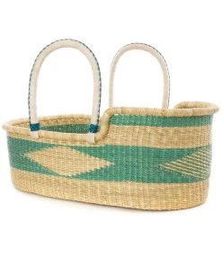 Swahili African Modern Moses Bassinet Basket - Seafoam Home Goods