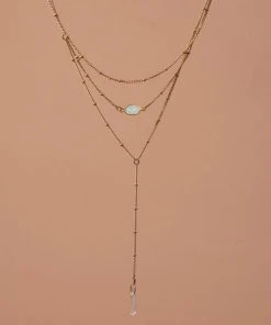 Iron Oxide Gold Layered Opal Lariat Necklace