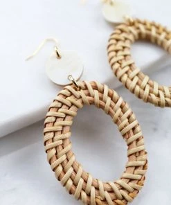 Hathorway BIPOC Owned Bien Buffalo Horn & Rattan Oval Statement Earrings