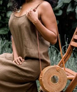 Hathorway BIPOC Owned Tan Tien Buffalo Horn Centerpiece Circle Wicker Rattan Bag