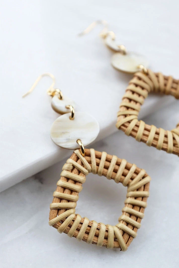 Hathorway Xuan Buffalo Horn & Rattan Geo Statement Earrings - Cream BIPOC Owned 2 Hathorway Xuan Buffalo Horn & Rattan Geo Statement Earrings - Cream BIPOC Owned