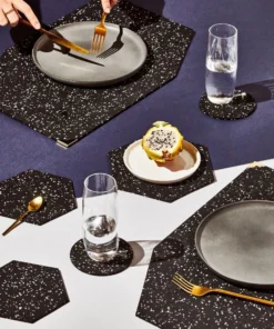 Slash Objects Hex Recycled Rubber Trivet Set - Speckled Black 8 Slash Objects Hex Recycled Rubber Trivet Set - Speckled Black