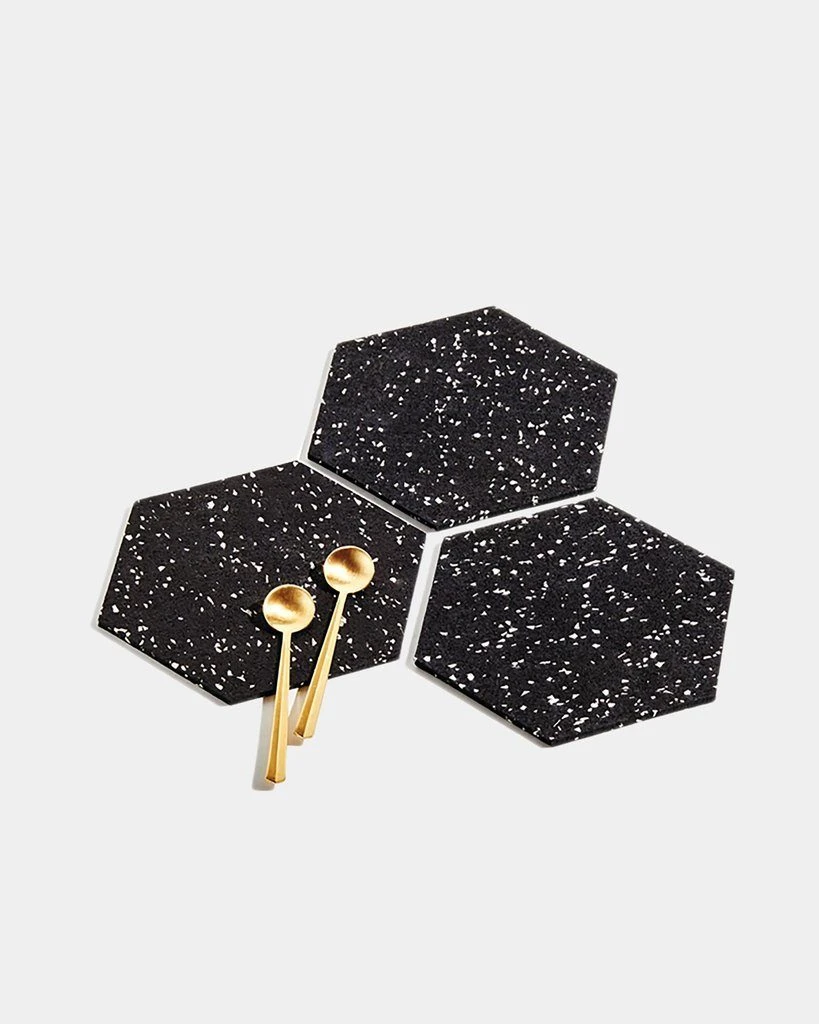 Slash Objects Hex Recycled Rubber Trivet Set - Speckled Black Slash Objects Hex Recycled Rubber Trivet Set - Speckled Black