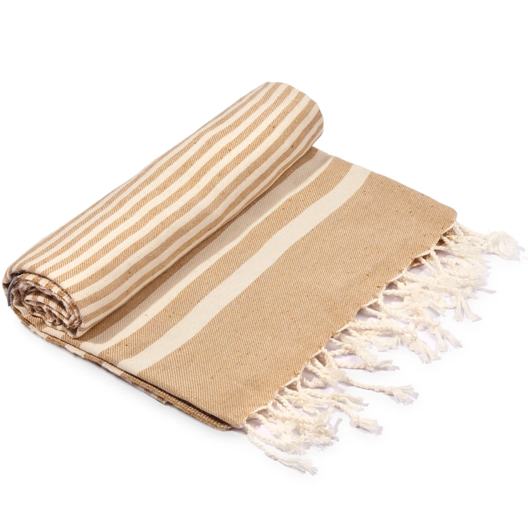 Hilana: Upcycled Cotton Fethiye Upcycled Turkish Towel / Blanket - Beige 1 Hilana: Upcycled Cotton Fethiye Upcycled Turkish Towel / Blanket - Beige