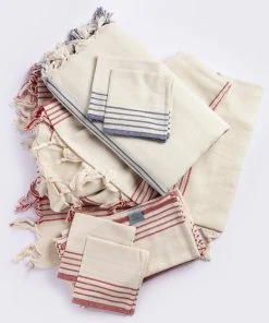 Hilana: Upcycled Cotton Kayseri Upcycled Tablecloth And Napkin Set - Red