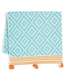 Hilana: Upcycled Cotton Merida Upcycled Turkish Towel / Blanket - Turquoise