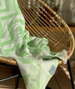 Hilana: Upcycled Cotton Mersin Upcycled Chevron Turkish Towel / Blanket - Green Home Goods