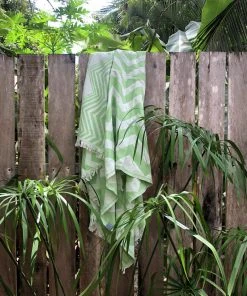 Hilana: Upcycled Cotton Mersin Upcycled Chevron Turkish Towel / Blanket - Green Home Goods