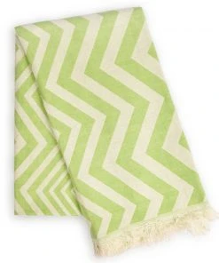 Hilana: Upcycled Cotton Mersin Upcycled Chevron Turkish Towel / Blanket - Green Home Goods