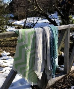 Hilana: Upcycled Cotton Mersin Upcycled Chevron Turkish Towel / Blanket - Green Home Goods