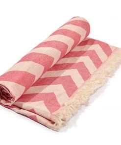 Hilana: Upcycled Cotton Best Sellers Mersin Upcycled Chevron Turkish Towel - Pink