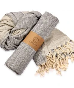 Hilana: Upcycled Cotton Home Goods Yalova Upcycled Marbled Turkish Towel / Blanket - Black