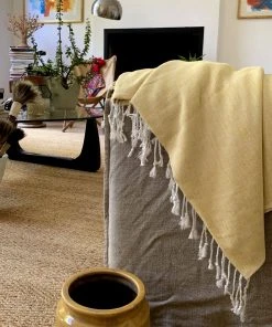 Hilana: Upcycled Cotton Yalova Upcycled Marbled Turkish Towel / Blanket - Yellow Best Sellers