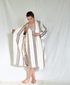 Home & Loft Hudson Unisex Long Turkish Robe - Brown + Cream