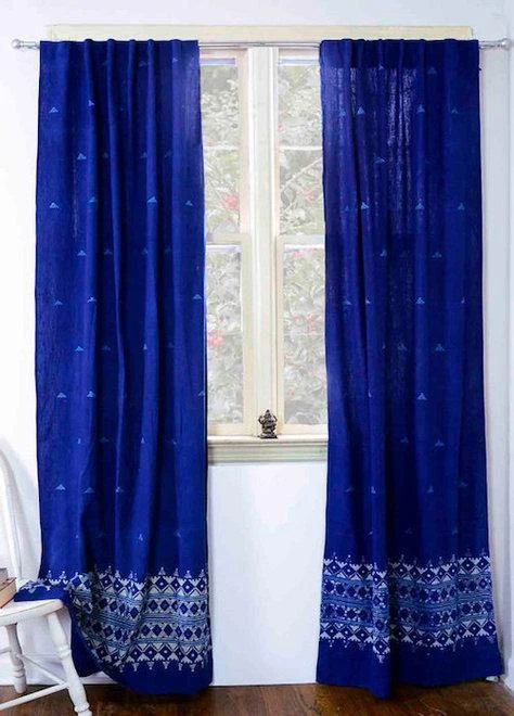 Ichcha Handcrafted Border Indigo Curtain 1 Ichcha Handcrafted Border Indigo Curtain