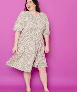 Mata Traders Inez Savanna Stripe Bubble Sleeve Dress