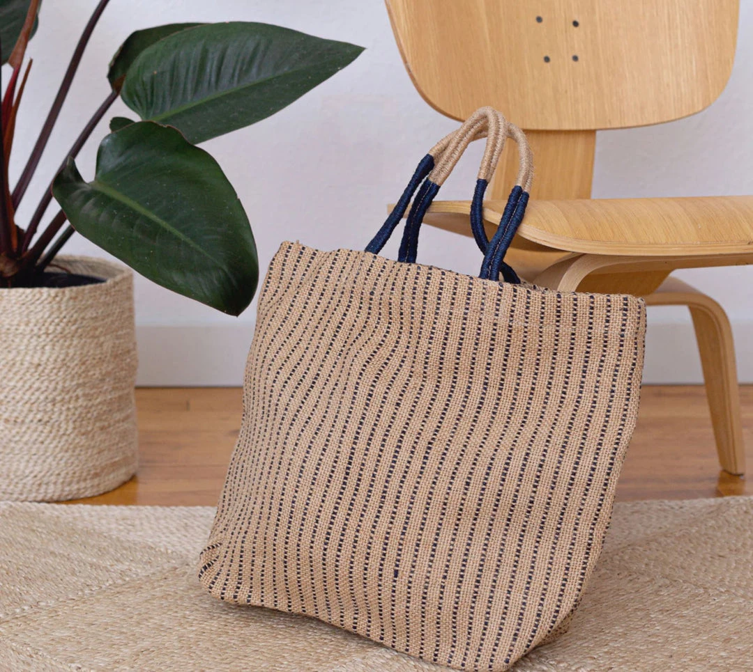 Will & Atlas Accessories Jute Shopper - Indigo Stripes 1 Will & Atlas Accessories Jute Shopper - Indigo Stripes