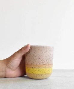 Katie Mudd Stoneware Tumbler Set - Mustard + Cream Stripe