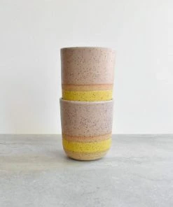 Katie Mudd Stoneware Tumbler Set - Mustard + Cream Stripe
