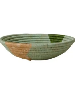 KAZI Apricot + Olive Striped Medium Round Basket Home Goods