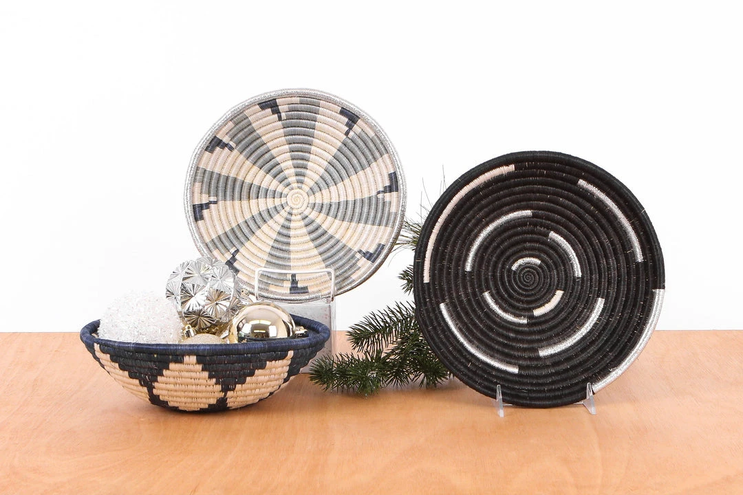 KAZI Medium Metallic Silver Virunga Round Basket Home Goods 2 KAZI Medium Metallic Silver Virunga Round Basket Home Goods