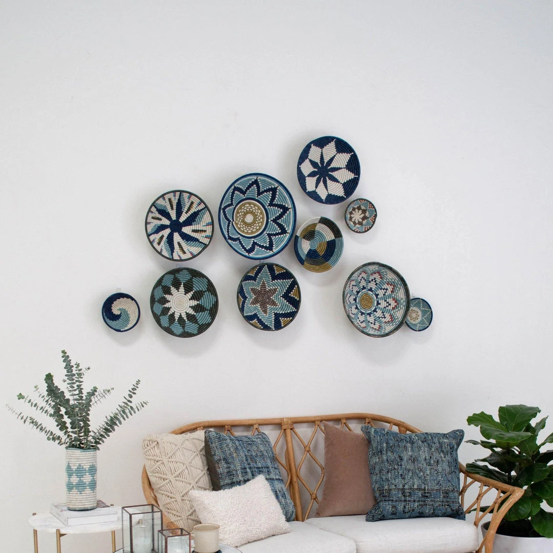 KAZI Medium Silver Blue Umuseke Round Basket Home Goods 2 KAZI Medium Silver Blue Umuseke Round Basket Home Goods