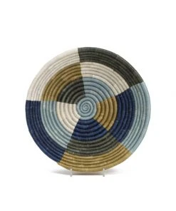KAZI Medium Silver Blue Umuseke Round Basket Home Goods