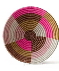 KAZI Home Goods Large Blossom Pinks + Tan Round Basket